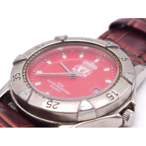 1550 - A Liverpool FC Quartz Gents Watch. Brown leather strap. Stainless steel case - 37mm. Red dial with d... 