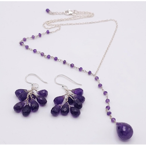 1683 - An Amethyst Necklace with Drop Earrings - Set in 925 Silver.
50cm length. 3cm drop. Ref: CD-1172