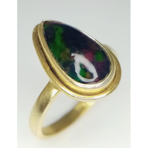 1697 - A Gilded 925 Silver Opal Ring. Size M. 3g weight.