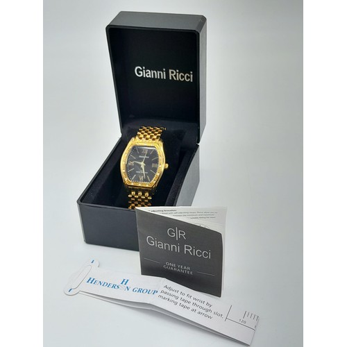 1348 - A Gold Tone, Stone Set Bezel, Quartz Watch by Gianni Ricci. (39mm Including Crown), Full Working Ord... 