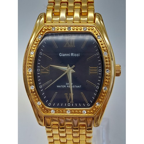 1348 - A Gold Tone, Stone Set Bezel, Quartz Watch by Gianni Ricci. (39mm Including Crown), Full Working Ord... 