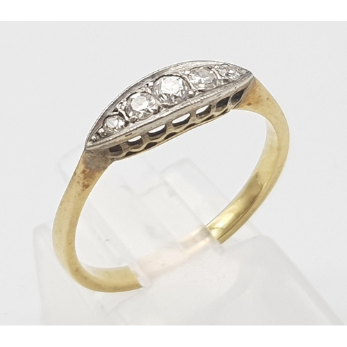 1196 - A 18K YELLOW GOLD 0.25CT DIAMOND 5 STONE RING. TOTAL WEIGHT 2.1G. SIZE L