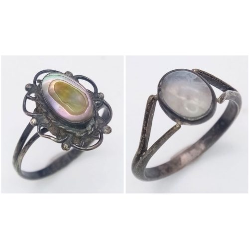 1806 - A vintage Mexico silver Mother of Pearl solitaire ring , size O/P and a vintage sterling silver Moon... 