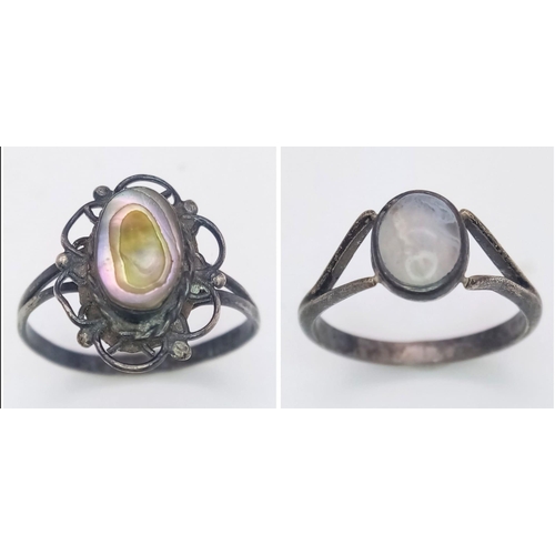 1806 - A vintage Mexico silver Mother of Pearl solitaire ring , size O/P and a vintage sterling silver Moon... 