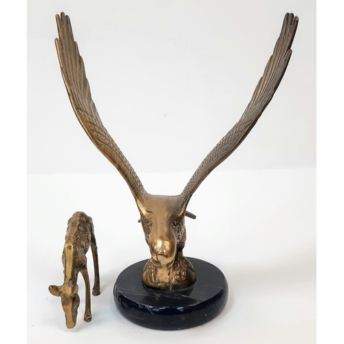 1704 - A Vintage Brass Eagle on a Marble Base Plus a Brass Deer. Eagle - 24cm tall. 18cm across. Deer - 9 x... 