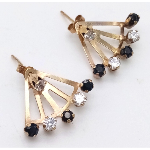 1271 - A 9K yellow gold black and white CZ earrings with removeable 'jackets' so can be worn as a solitaire... 