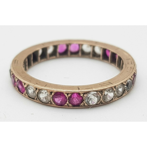 1371 - A 9K GOLD FULL ETERNITY RING WITH PINK RUBY AND WHITE SAPPHIRES ,   2.1gms   size N