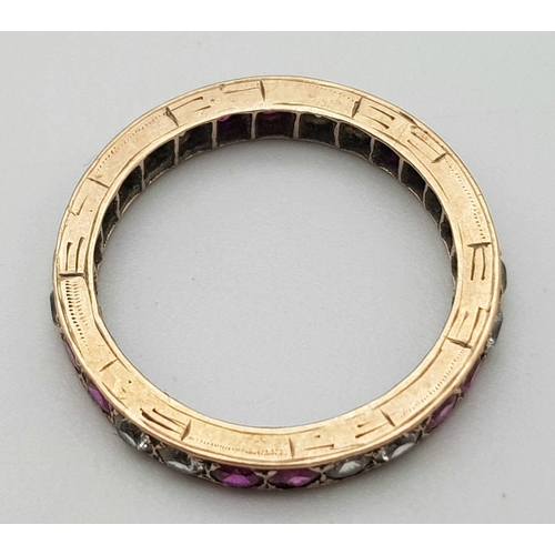 1371 - A 9K GOLD FULL ETERNITY RING WITH PINK RUBY AND WHITE SAPPHIRES ,   2.1gms   size N