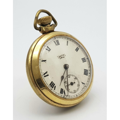 1426 - A Vintage Smiths Gold Plated Pocket Watch. Top winder. White dial with second sub dial. In working o... 