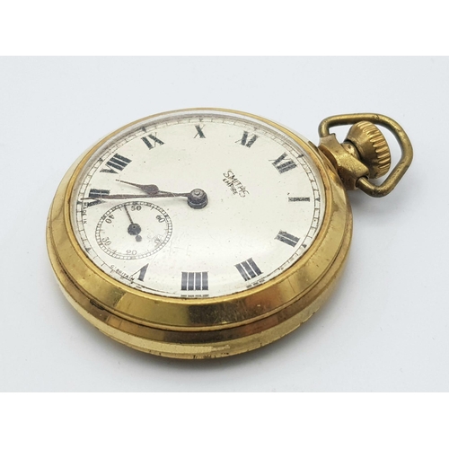 1426 - A Vintage Smiths Gold Plated Pocket Watch. Top winder. White dial with second sub dial. In working o... 