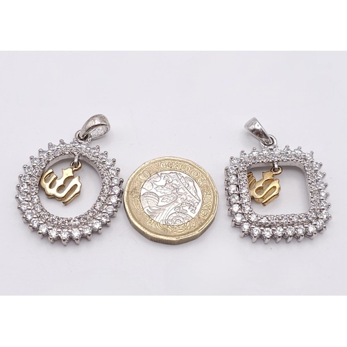 1718 - Two 925 Silver and White Stone Pendants.