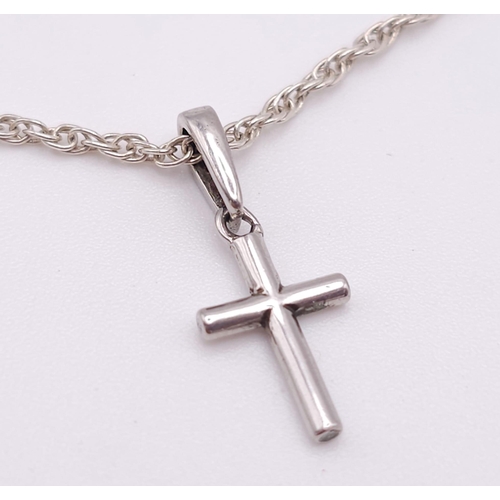 1221 - A 925 Silver Chain with Cross Pendant. 58cm and 2cm.