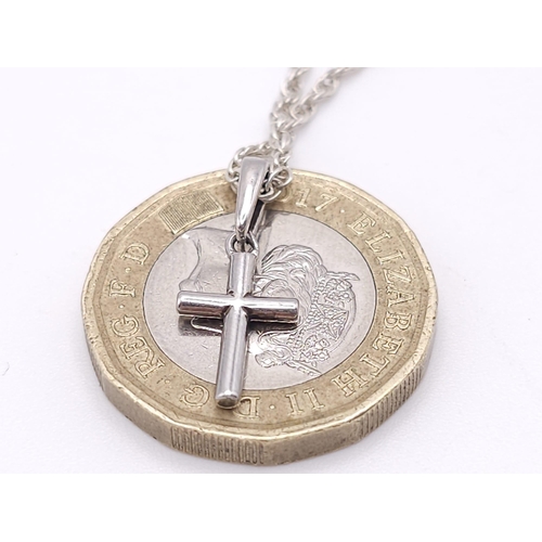 1221 - A 925 Silver Chain with Cross Pendant. 58cm and 2cm.