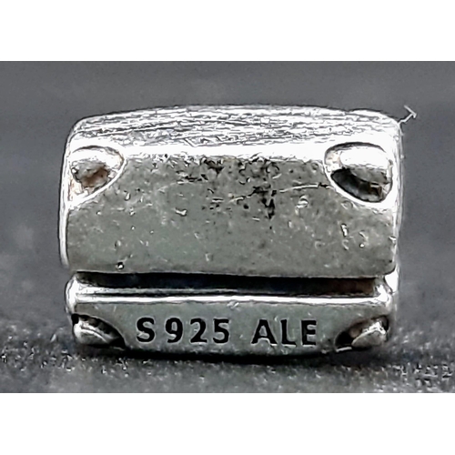 1295 - A PANDORA STERLING SILVER SUITCASE CHARM, ENGRAVING 