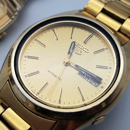 1418 - Three Gilded Seiko Watches - 2 x Gents, 1 x Ladies. 2 x automatic. 1 x quartz. All in working order.