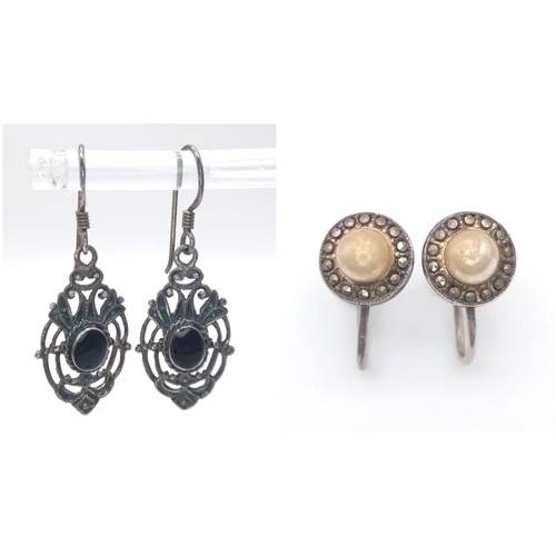 1608 - 2 PAIRS OF VINTAGE SILVER EARRINGS (SEE PHOTOS)