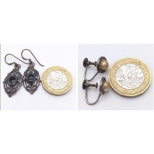 1608 - 2 PAIRS OF VINTAGE SILVER EARRINGS (SEE PHOTOS)