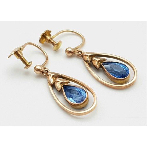 1253 - A PAIR OF BLUE STONE ANTIQUE 9K ROSE GOLD EARRINGS , 1.7gms    a/f