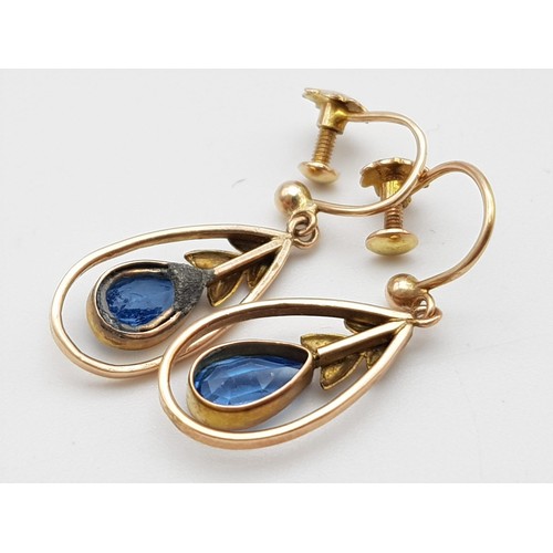 1253 - A PAIR OF BLUE STONE ANTIQUE 9K ROSE GOLD EARRINGS , 1.7gms    a/f