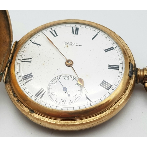 159 - A Rare Antique (1913) Gold Plated Waltham Full Hunter Pocket Watch. 15 jewel. 19398383 movement. Whi... 