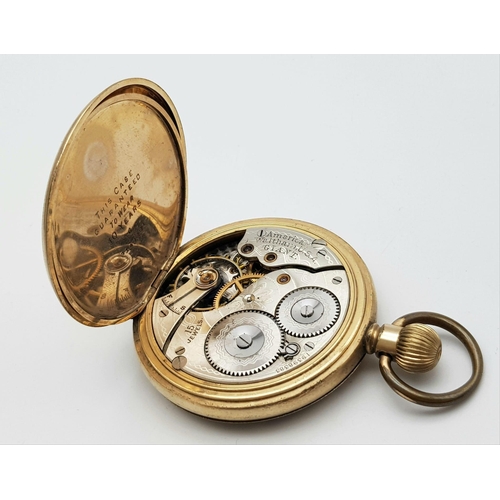 159 - A Rare Antique (1913) Gold Plated Waltham Full Hunter Pocket Watch. 15 jewel. 19398383 movement. Whi... 