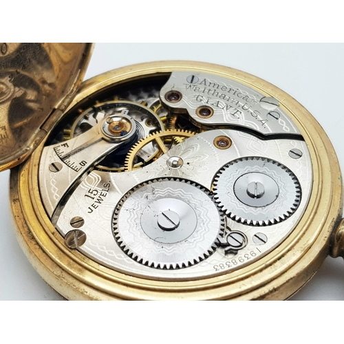 159 - A Rare Antique (1913) Gold Plated Waltham Full Hunter Pocket Watch. 15 jewel. 19398383 movement. Whi... 