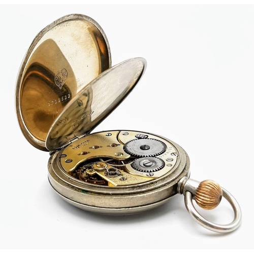 180 - An Antique (WWI Era) Omega White Metal Pocket Watch. 5128166 movement. White dial with second sub di... 