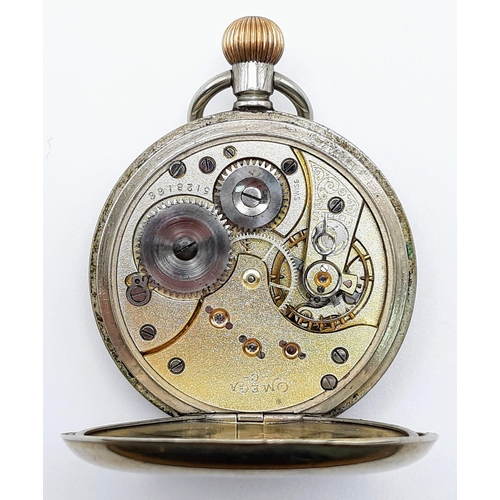 180 - An Antique (WWI Era) Omega White Metal Pocket Watch. 5128166 movement. White dial with second sub di... 