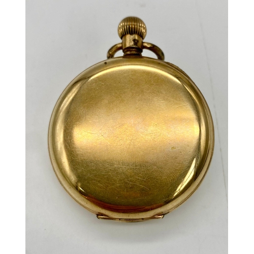 194 - An Antique Gold Plated Record Watch Company Pocket Watch. 7 jewels. Top Winder. White dial with seco... 