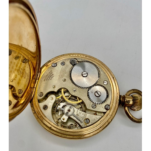 194 - An Antique Gold Plated Record Watch Company Pocket Watch. 7 jewels. Top Winder. White dial with seco... 