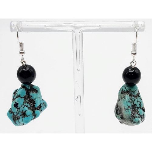 259 - A rare combination of fabulous black jade and large turquoise nuggets necklace and earrings set, in ... 