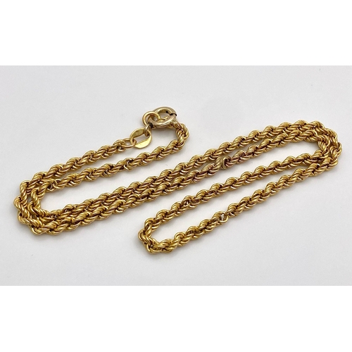 30 - A 9K Yellow Gold Rope Necklace. 40cm length. 6.95g weight.