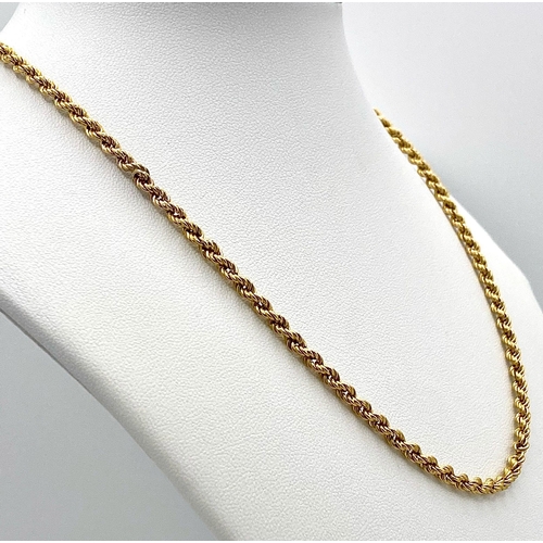 30 - A 9K Yellow Gold Rope Necklace. 40cm length. 6.95g weight.