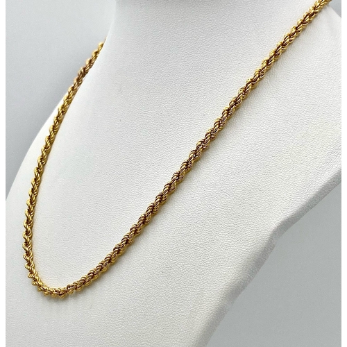 30 - A 9K Yellow Gold Rope Necklace. 40cm length. 6.95g weight.