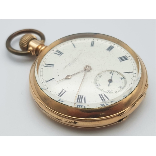 340 - An Antique (1906) Gold Plated Waltham Schierwater and Lloyd of Liverpool Pocket Watch. 15 jewels. 14... 