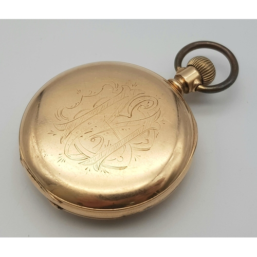 340 - An Antique (1906) Gold Plated Waltham Schierwater and Lloyd of Liverpool Pocket Watch. 15 jewels. 14... 