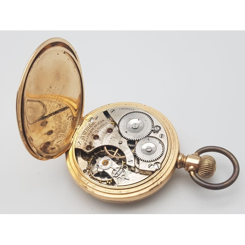 340 - An Antique (1906) Gold Plated Waltham Schierwater and Lloyd of Liverpool Pocket Watch. 15 jewels. 14... 