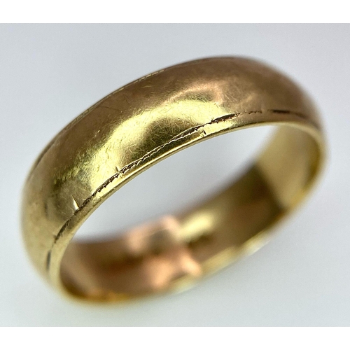 37 - A Vintage 9k Yellow Gold Band Ring. 4mm width. Size J. Full UK hallmarks. 2.16g weight.