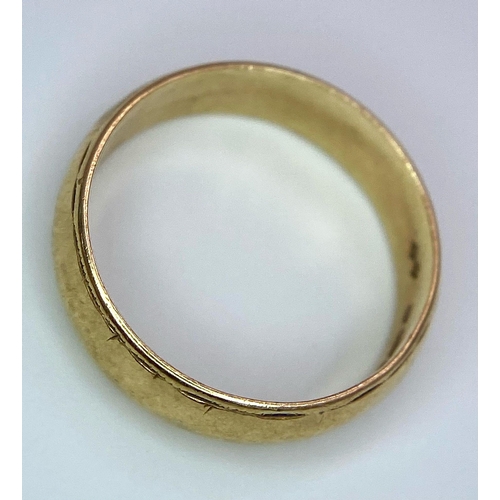 37 - A Vintage 9k Yellow Gold Band Ring. 4mm width. Size J. Full UK hallmarks. 2.16g weight.