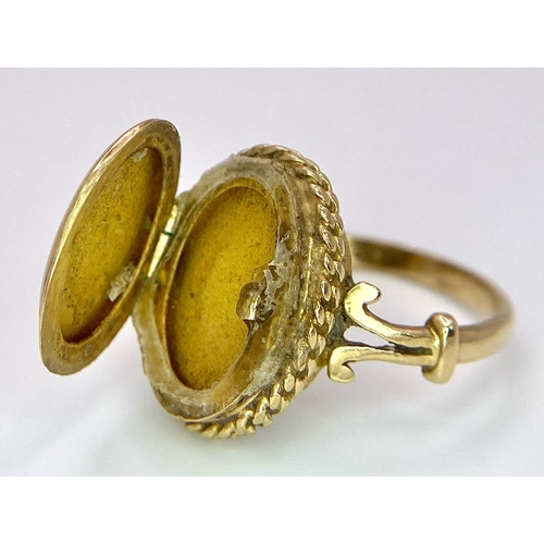 8 - A Vintage 10K Yellow Gold Locket Ring. Size K/L. 3.26g weight.