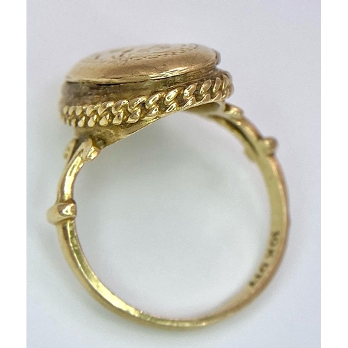 8 - A Vintage 10K Yellow Gold Locket Ring. Size K/L. 3.26g weight.