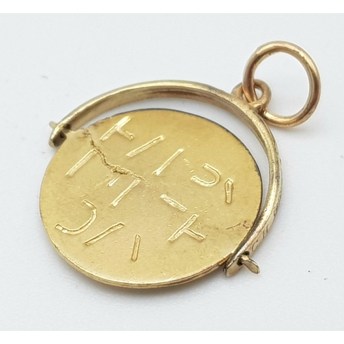 807 - A 9K Yellow Gold Happy Birthday Spinning Pendant. 2cm. 1.1g weight.