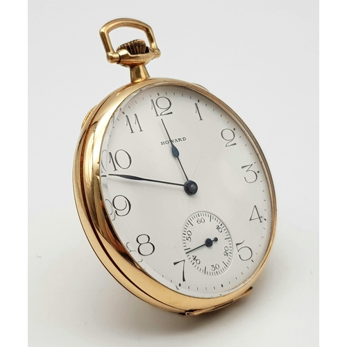 842 - An Antique (1914) Gold Plated Howard Pocket Watch. 17 jewels. Movement - 1274112. White dial with se... 