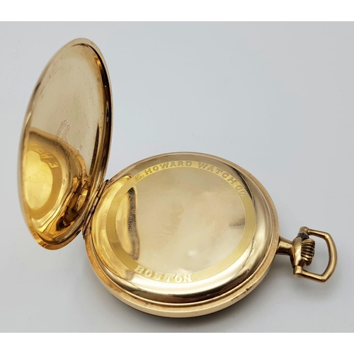 842 - An Antique (1914) Gold Plated Howard Pocket Watch. 17 jewels. Movement - 1274112. White dial with se... 