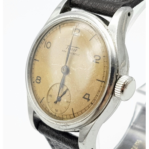 876 - A Vintage Tissot Non-Magnetic Mechanical Gents Watch Black leather strap. Stainless steel case - 30m... 