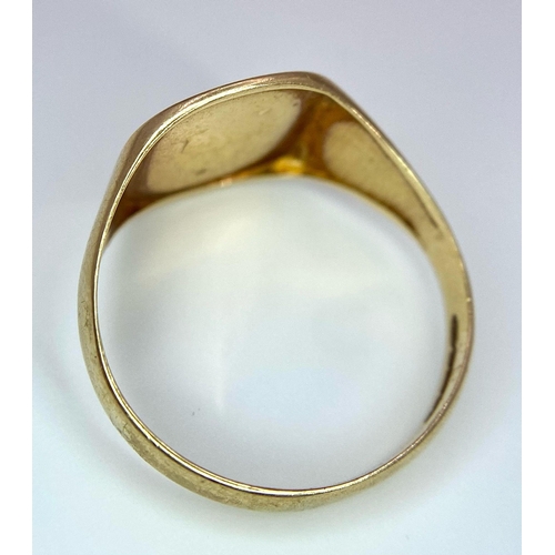 100 - A Vintage 9K Yellow Gold Diamond Signet Ring. Size V. 2.95g weight.