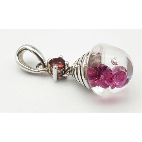 1291 - 0.78ct Rhodolite and Garnet silver bulb pendant, weight 1.2g, come with authenticity card