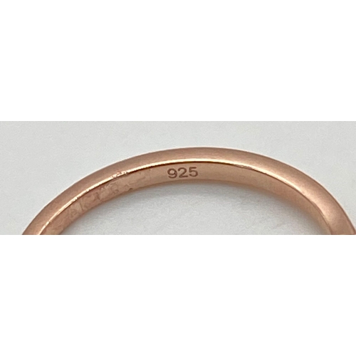 1305 - Rose gold plated silver stone set ring, weight 1.3g size M