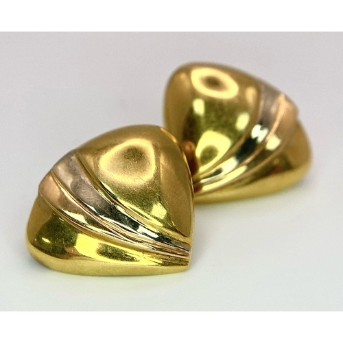 16 - A Pair of 18K Gold Designer Quadri Earrings. Trillion shape. 5.95g total weight.