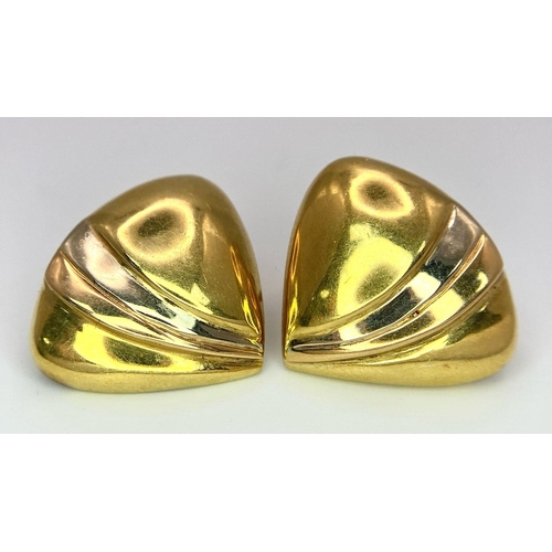 16 - A Pair of 18K Gold Designer Quadri Earrings. Trillion shape. 5.95g total weight.